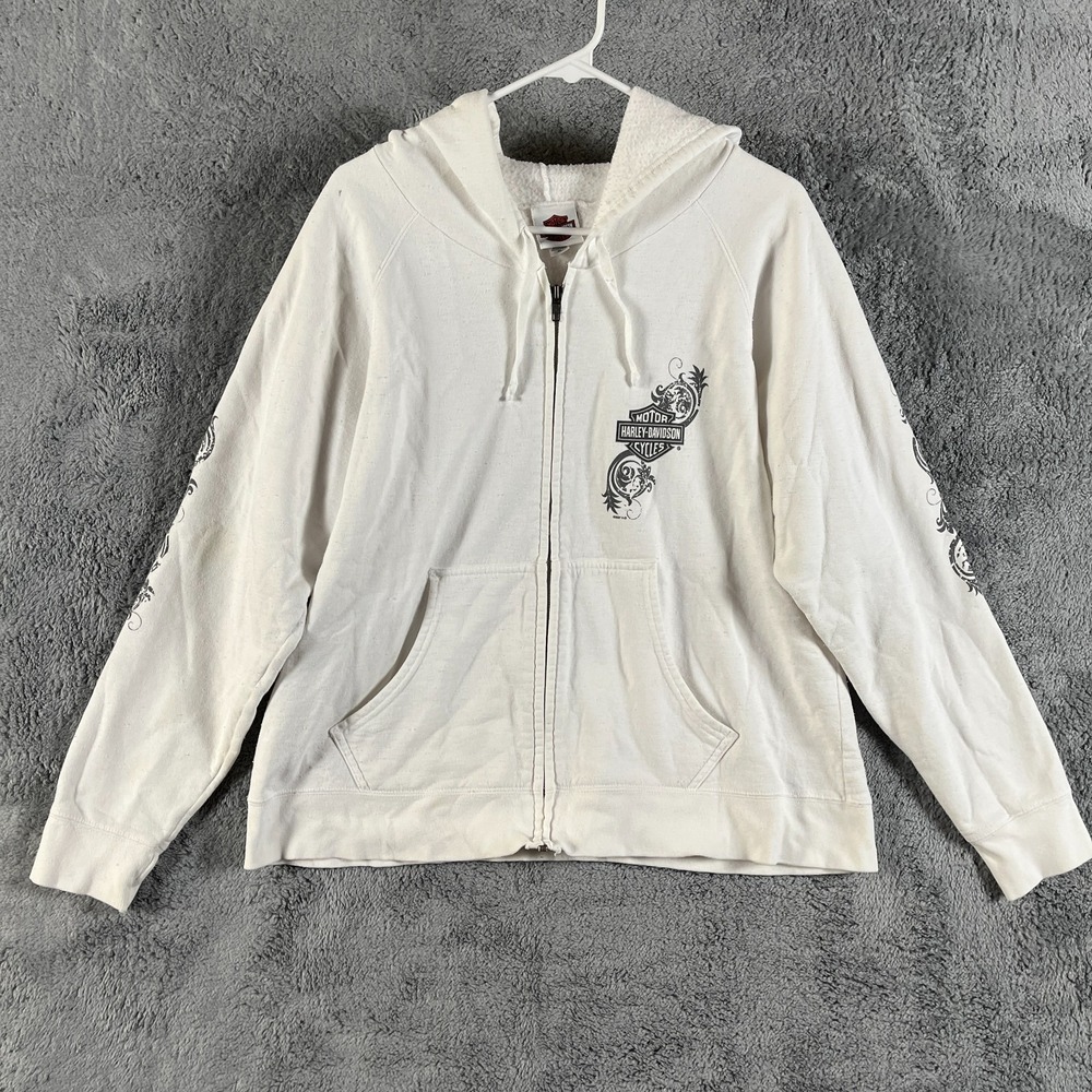 Harley Davidson Ozark Lebanon MO Hoodie Womens 2XL White Fleece Lined Full Zip